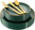 YOUBET 125PCS Green Plastic Plates with Gold Rim for Party Wedding by YOUBET