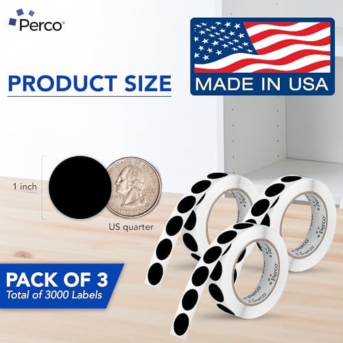Perco Black Perforated Round Circle Dot Sticker 1-Inch Labels — 3 Rolls, 3,000 Stickers - Bold High Contrast for Pricing, Writing & Bin Labels, Strong Adhesive - Made in USA - Image 2
