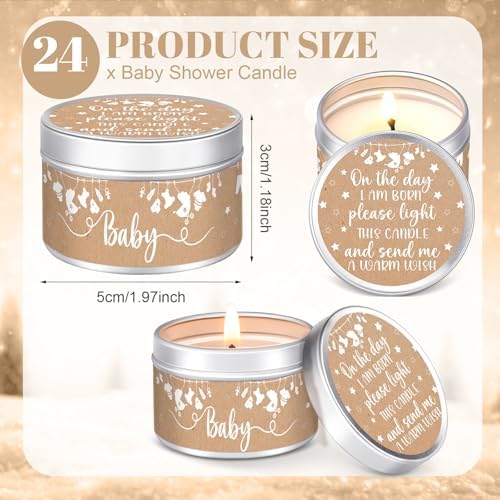 MTLEE Kraft Paper 24 Pcs Baby Shower Party Favors Candles Lavender Scented Baby Shower Favors for Guests Rustic Tealights Candles Gender Reveal Return Gifts(Khaki, 1.2 oz) - Image 2