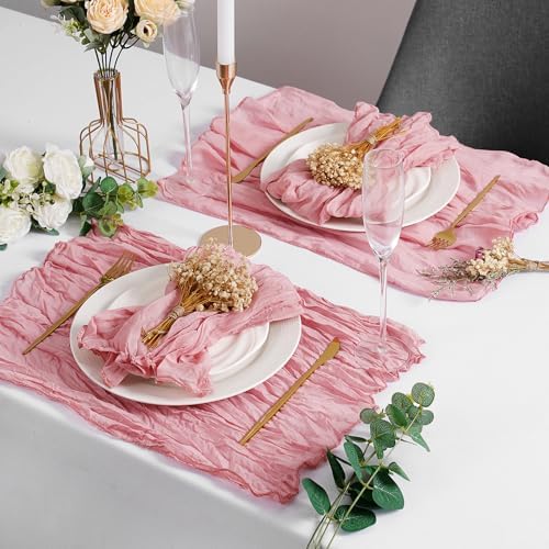 LZY 120 Pack Gauze Cheesecloth Napkins 20x20 Inch Dinner Cloth Napkins, Soft Boho Table Napkins Rustic Wrinkled Cheese Cloth Napkins Bulk for Wedding Party Baby Shower Event Decor (Dusty Pink) - Image 6