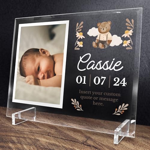 11.75"x9.75" Custom Glass Picture Frame for 5x7 Photo, Personalized Baby Picture Frames, Nursery Decor for Gender Reveal and Baby Announcement Ideas, Adoption Gifts for New Parents (Design 3) - Image 3