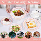 WDF 100PCS Pink Plastic Plates - Heavy Duty Pink and Gold Disposable Plates - Include 50 Dinner Plate and 50 Cake Plastic Plate for Baby Shower/Wedding/Bridal Shower/Tea Party - Image 6