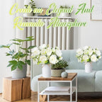 6 Sets Artificial Peonies Flower Peony Bouquet with Galvanized Metal Pot Silk Fake Peonies Faux Flower Arrangements for Wedding Table Centerpiece Party Home Room (White) - Image 5