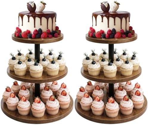 Wooden Cupcake Stand 2 Pack, Large Cupcake Tower Stand for 50 Cupcakes, 3 Tiered Wooden Serving Trays Stand, Soporte Para Cupcakes, Dessert Table Display by Unknown