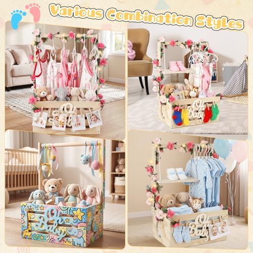 Wooden Baby Shower Crate Closet, 16.93In×11.82In×23.82In,Personalized Baby Gift Basket with Adjustable Handle, Unique Newborn Gift for Boys & Girls, Baptism,Birthday - Image 2