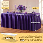 Purple Polyester Table Cloths for Rectangle 6 Foot Tables, 1 Pack Wrinkle Free Tablecloths Stretchy Banquet Ruffle Fitted Table Cover Desk Skirt for Parties Wedding Birthday Baby Shower - Image 5