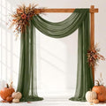 Olive Green Wedding Arch Draping Fabric Sheer Curtain Drapes 4 Panels | 20ft Extra Long Shimmery Backdrop Curtains Bulk for Wedding Anniversary Party Fall Outdoor Events Drapery Backgrounds by Aeviusmo