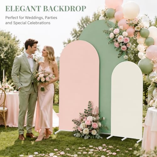 FYSUIMU 3 Pcs Pastel Arch Backdrop Covers Pink Sage Green Cream Stretchy Spandex Arch Stand Fabric Cover for Wedding Baby Bridal Shower Birthday Party Photo Booth Decoration (4ft/5ft/6ft) - Image 7