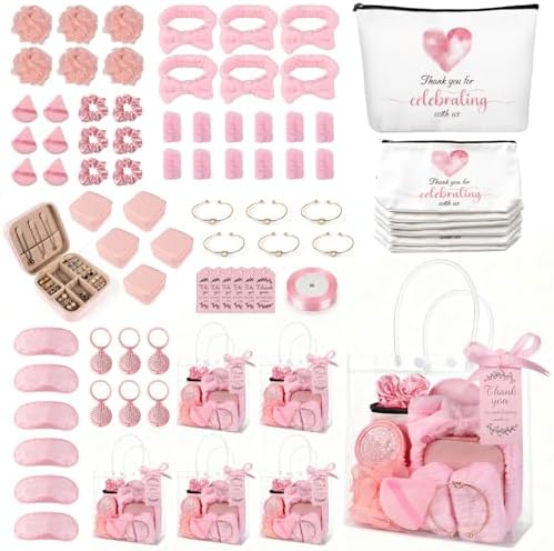 79 Pcs Baby Shower Game Prizes for Winners, Spa-Inspired Gift Set with "Thank You"-Makeup Bag, Jewelry Box, Eye Mask & Gift Bags for Baby Shower Game Prizes Wedding Bridal Shower Favors (Pink) by Giftota