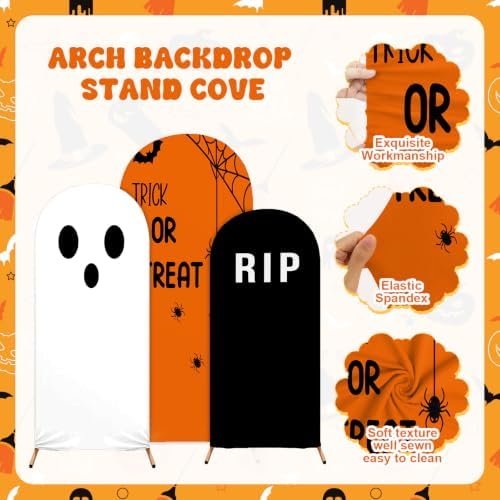 3 Pcs (6ft/5ft/4ft) Halloween Arch Backdrop Trick or Treat Decor Spider Ghost Backdrop for Halloween Parties Patio Decor Reusable Halloween Party Photo Backdrop (4 5 6 FT Halloween) - Image 3
