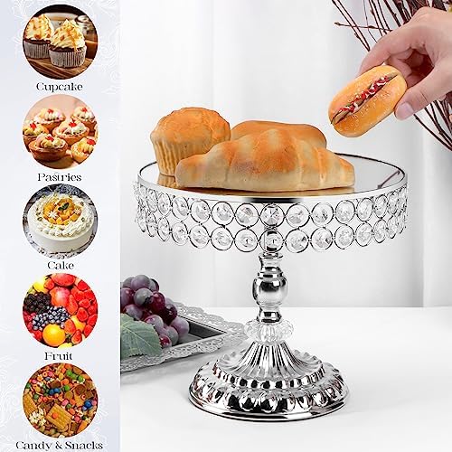 12-Piece Silver Cake Stand Set, Vintage Cake Stand with Crystal Edge and Cupcake Display Tray, Dessert Table Display Set for Wedding, Party, Baby Shower, Anniversary Celebration - Image 5