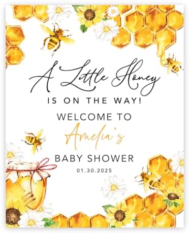 Andaz Press 16x20-Inch Personalized Welcome Baby Shower Sign, Custom Bee Themed Decoration, Bumble Bee Baby Shower Sign by AndazPress