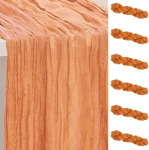 6 Pack Coral Cheesecloth Table Runner 35x120 Inch 10Ft Rustic Gauze Cheese Cloth Table Runner Sheer Cheesecloth Table Runners for Wedding Party Bridal Shower Decoration by SuBleer
