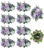 BLOSMON Purple Flowers Artificial for Decoration: 10 Pieces 9.5 Inch Fake Flower Ball Centerpieces for Wedding Tables - Lilac White Rose Lavender Fake Silk Kissing Floral Arrangements by Blosmon