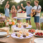 J JOYSAY Chess Checkerboard White Light Purple Pattern Acrylic Cupcake Stand 3 Tier Dessert Table Display Set Clear Cake Stands for Party Wedding Baby Shower Decorations Easy Assembly Pastry Tower - Image 6