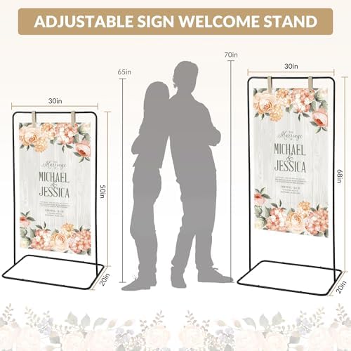 Garvee Wedding Welcome Sign Stand, 50/68 in Adjustable Metal Wedding Sigh Holder with 4 Faux Leather Straps, Hanging Sign Stand for Display Party Baby Shower, Black - Image 2