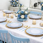 WDF 150pieces Baby Blue Plastic Plates with Gold Rim - Disposable Gold Plastic Silverware With Blue Handle-Baroque Light Blue&Gold Disposable Plates Dinnerware for Wedding/Party/Baby Shower - Image 5