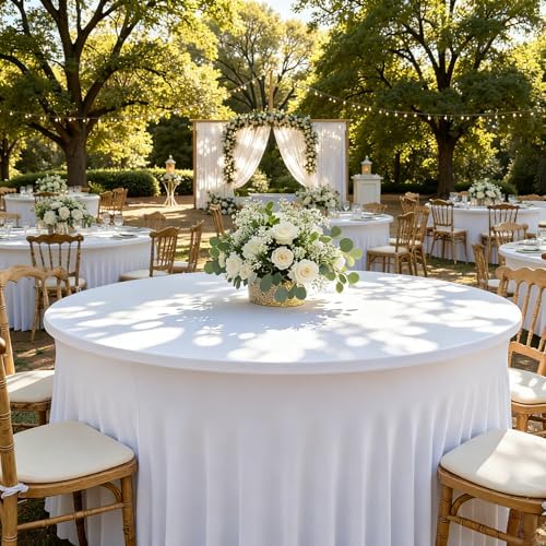 Fitted White Spandex Table Skirts for Wedding Party,60 Inch Round,4 Pack - Image 2