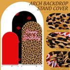 FYSUIMU 3 Pcs Leopard Print Happy Birthday Arch Backdrop Covers Red Black Cheetah Print Lips Stretchy Spandex Arch Stand Fabric Cover for Birthday Party Decor Photo Background (4ft/5ft/6ft) - Image 3