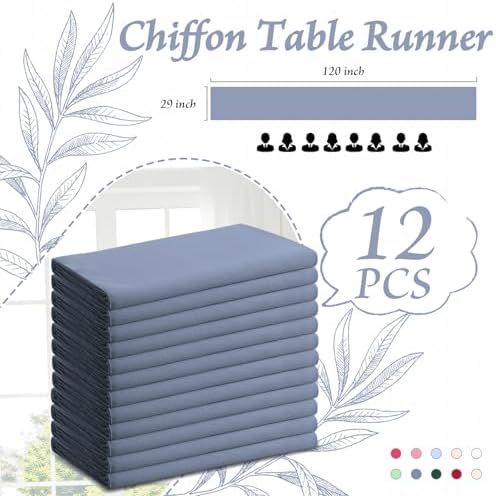 Horbaunal 12 Pack Dusty Blue Chiffon Table Runners 10FT, 29x120 Inches - Image 5