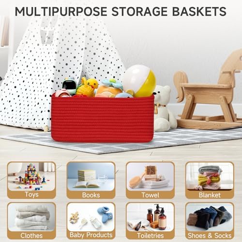 3 Pack Storage Baskets for Organizing, 13.7×9.5×6.3", Red - Image 5