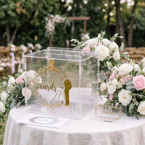 Large Wedding Card Box with Lock, Clear Acrylic Card Box for Wedding Reception, Money Card Holder, Envelope Gift Box, Wedding Card Holder, Party Cards Box for Graduation, Baby Shower,Birthday by FOCHIERF