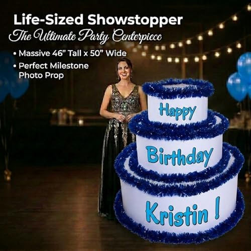Anderson's White & Blue Personalized Pop-Out Birthday Cake, Life-Size Faux Cake with Fun Font, Custom Name, Surprise Reveal Prop for Milestone Parties, Photo Ops, Store or Business Events - Image 5