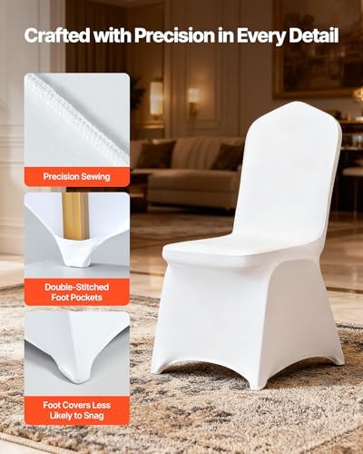 VEVOR Chair Covers, Polyester Spandex Chair Cover, Stretchy Flat-Front Chairs Protective Slipcover, Universal Fitted for Dining Party Wedding Banque (105PCS, White) - Image 5
