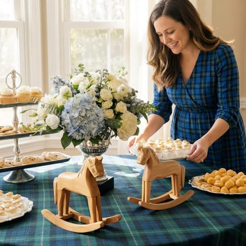 Vicenpal 6 Pack Baby Shower Wooden Vintage Rocking Horse Table Decoration for Blue Green Tartan Plaids Theme Party Centerpiece Rocking Horse Decor for Baby Shower Party Wedding Birthday Decorations - Image 3