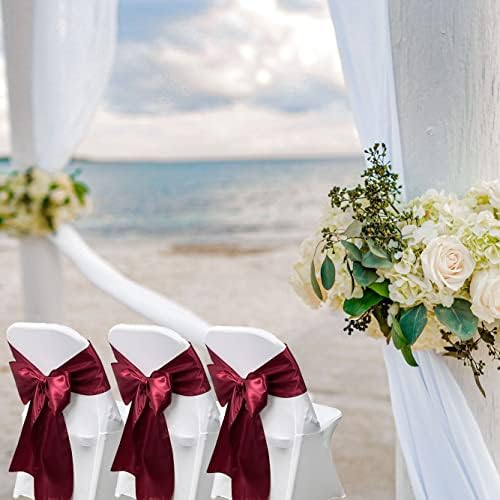 Burgundy Satin Chair Sashes Bows for Chair,7x108inchs,50pcs - Image 2