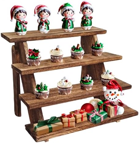 Wooden Cupcake Stand - 4 Tier Cupcake Display Stand, Rustic Tiered Display Stand, Tool Free Installation Cupcake Stand for Baby Shower Decorations Birthday Party Supplies by Fumingpal