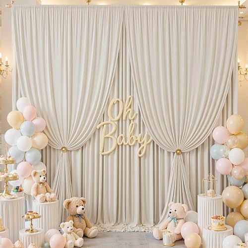 50×12ft Wrinkle Free Beige Backdrop Curtain for Wedding Parties-10 Panels 5×12ft Long Soft Silky Polyester Backdrop Drapes Photo Back Drop Curtains for Party Photography Background Cloth - Image 3