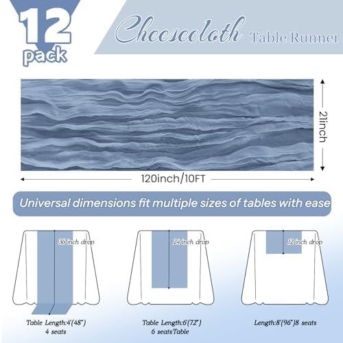 12Pack Dusty Blue Cheesecloth Table Runner 10FT Wedding Party Decor - Image 4