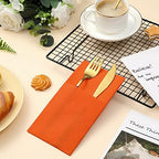 Cindeer 150 Pcs Orange Linen Dinner Napkins with Built in Flatware - Image 3