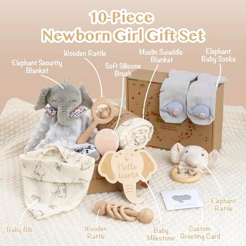 Elephant Baby Gift Set- 10 Piece Newborn Present Box with Essentials - Image 2