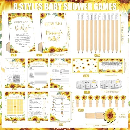 Funnymoom 426 Pcs Sunflower Baby Shower Games Set, 8 Games - Image 3