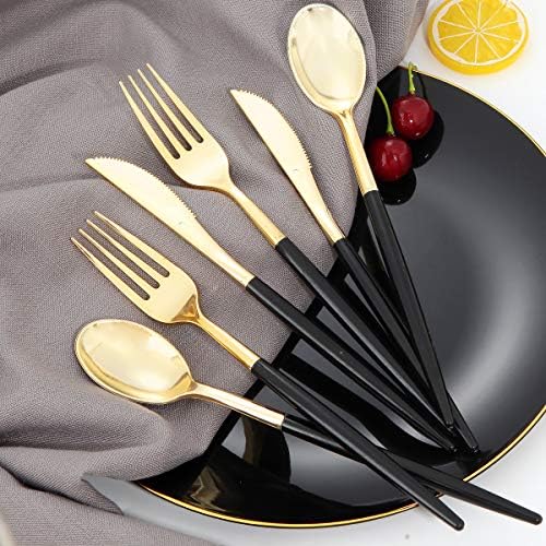 I00000 144Pcs Black Plastic Silverware Set, Gold Utensils with Black Handle - Image 4