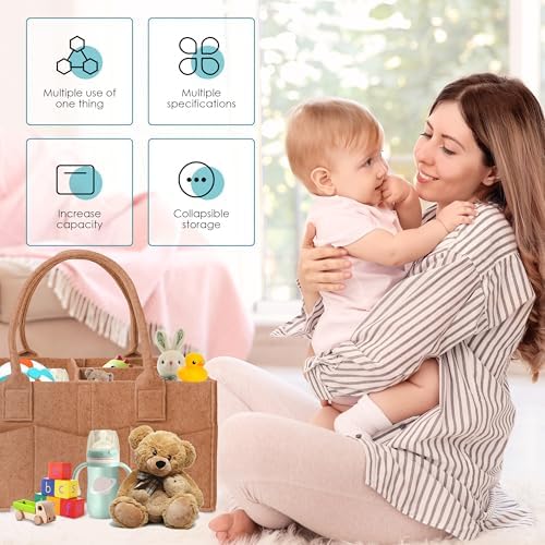 Cute Castle 2 Pack Diaper Caddy Organizer - Portable Baby Caddy Organizer with Handle, Nursery Storage Bin and Car Organizer for Girls, Boys - Baby Gift Basket - Caramel, Large - Image 3