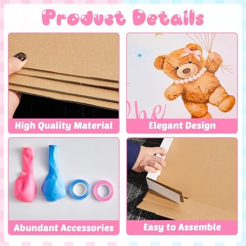 gisgfim 28 Inches Extra Large Gender Reveal Gift Box Kit Balloon Boho Bear - Image 4