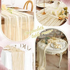 24 Pack Ivory Cheesecloth Table Runner 17"x108" Boho Gauze Fabric Table Runner Vintage Rustic Sheer Runners for Wedding Party Bridal Baby Shower Table Decorations - Image 6