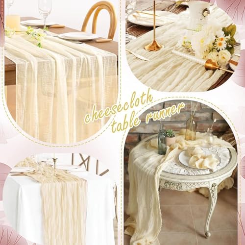 24 Pack Ivory Cheesecloth Table Runner 17"x108" Boho Gauze Fabric Table Runner Vintage Rustic Sheer Runners for Wedding Party Bridal Baby Shower Table Decorations - Image 6
