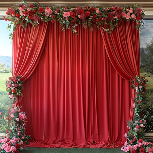 30x10ft Wrinkle Free Red Backdrop Curtain for Parties Soft Fabric Drapes Wedding Red Curtain Backdrop for Birthday Party Decorations Background for Photography 5x10ft, 6 Panels by ESGOTBME