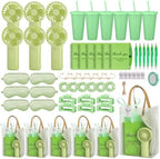 62Pcs Baby Shower Prizes for Guest Winners Handheld Fan Party Favor Set Thank You Gift with Plastic Tumbler,Notebooks,Hair Claw Gift Bags for Party Game Wedding Bridal Shower Favors (Green, 6 Sets) by Rigibright
