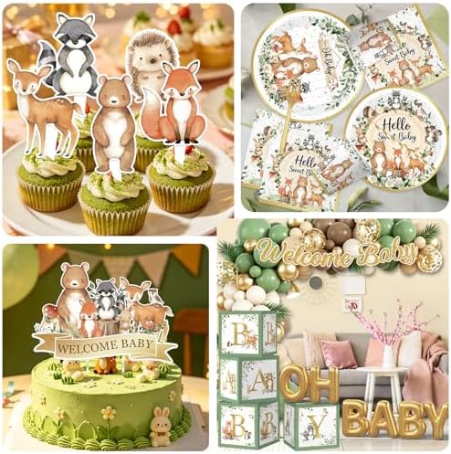 Woodland Baby Shower Decorations,260pcs Woodland Animals Baby Shower Decorations With Plates and Napkins Cups Tablecloth Backdrop Balloon Arch Cake Toppers for Woodland Creatures Baby Shower Supplies - Image 5