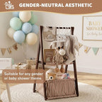 GiftAmaz Wooden Baby Shower Crate Closet, Brown Double-Layered Baby Basket - Image 5