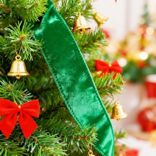 Meseey 4 Inch Wide Green Velvet Wired Ribbon, 10 Yards Velvet Ribbon with Wire Edge for Christmas Tree, Wreaths, Gift Wrapping, Bows, Crafts and Holiday Decorations - Image 5