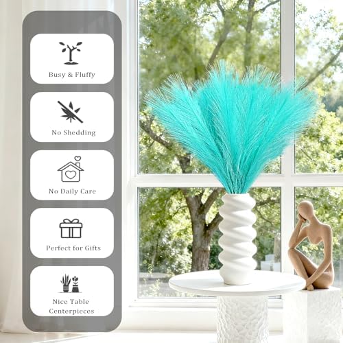 obbsie 50pcs Faux Pampas Grass, 21.6" Short Artificial Pompous Grass Branches for Vase Filler Home Table Centerpieces Wedding Decor (Light Blue) (Pack of 2) - Image 5