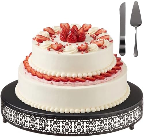Wenqik Black Metal Cake Stand 18 Inch with Cutting & Spatula by Wenqik