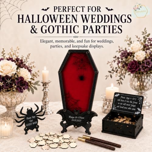 Halloween Wedding Guest Book Coffin Sign in Keepsake Frame - Image 3