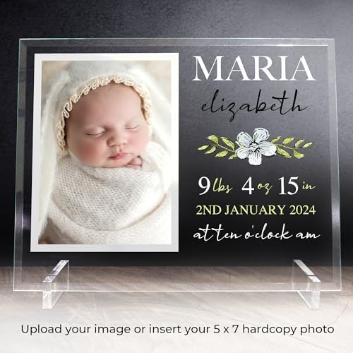 11.75"x9.75" Custom Glass Picture Frame for 5x7 Photo, Personalized Baby Picture Frames, Nursery Decor for Gender Reveal and Baby Announcement Ideas, Adoption Gifts for New Parents (Design 2) - Image 2